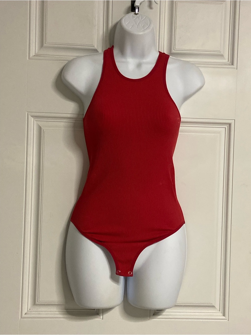 SUNDAY BEST Red Ribbed Halter Tank Bodysuit